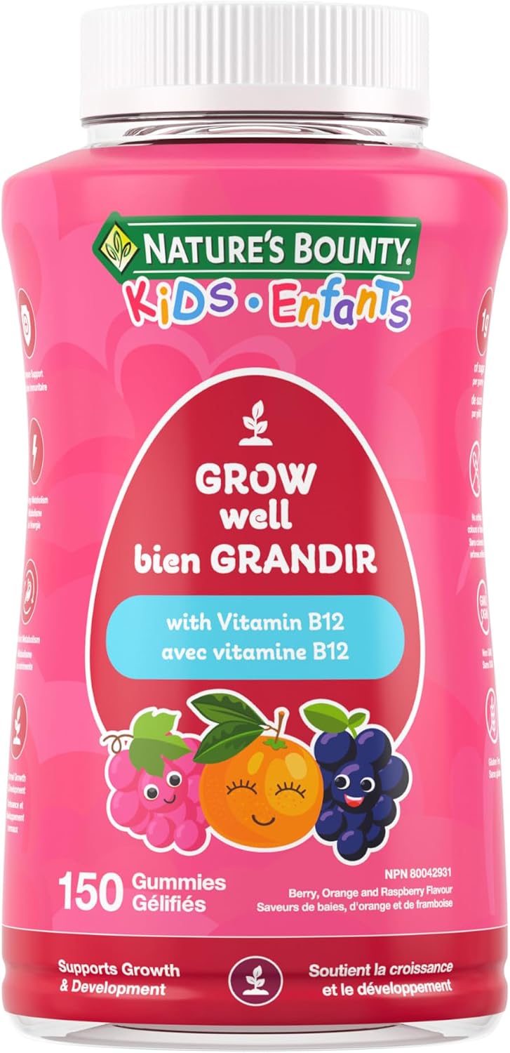 NATURE'S BOUNTY KIDS Daily Grow Well With Vitamin B12, 300 g | For Vitamin B12 Deficiency, Aids Energy & Nutrient Metabolism, Supports Immune System, A Factor In Growth & Development