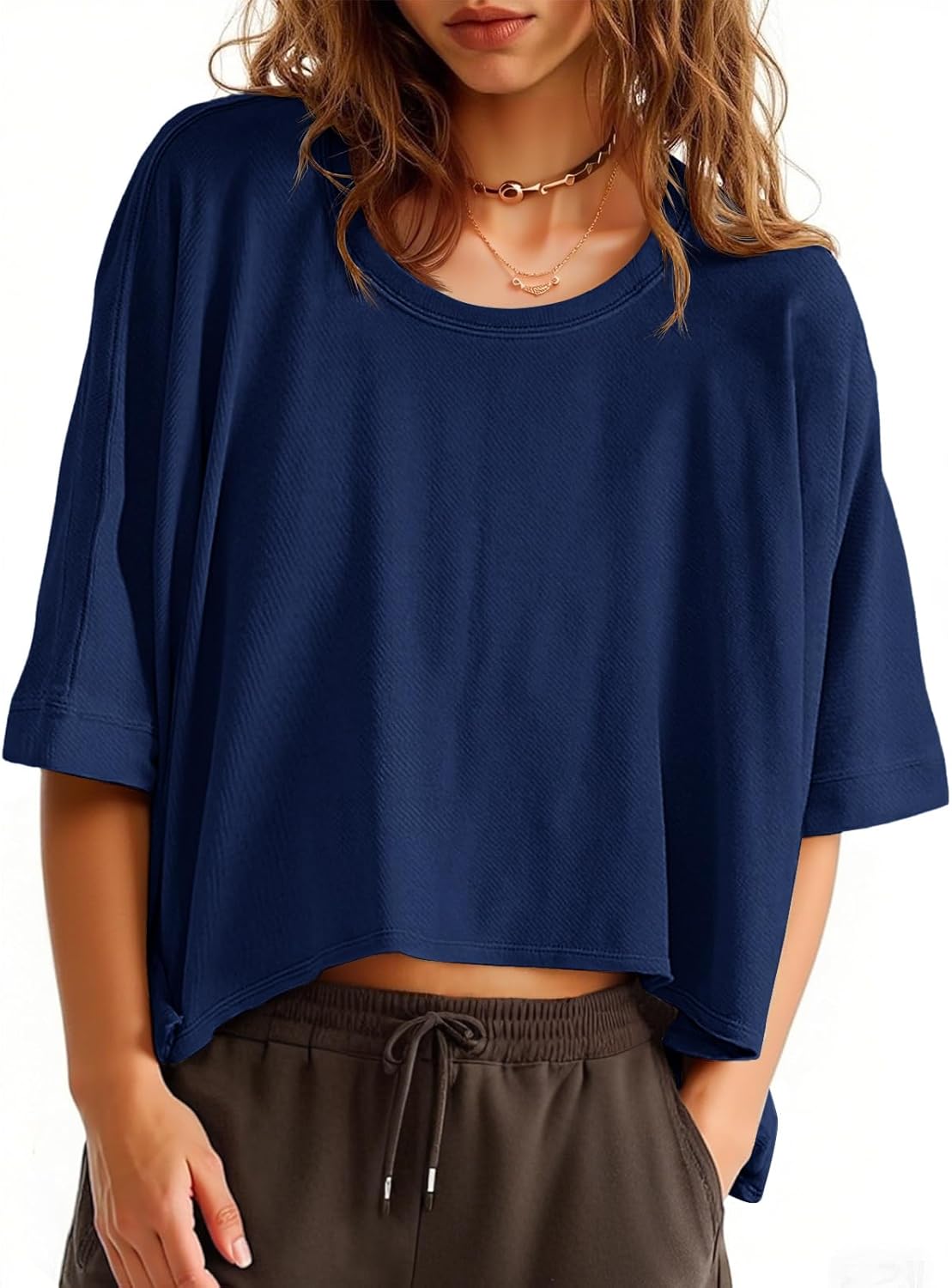 Cicy Bell Dames oversized T-shirts korte crop tops zomer ronde hals korte mouwen sport top zomer blouses korte mouwen gym top basic tee buikvrije shirts, Kaki, XL Cicy Bell Dames oversized T-shirts korte crop tops zomer ronde hals korte mouwen sport top zomer blouses korte mouwen gym top basic tee buikvrije shirts, Kaki, XL