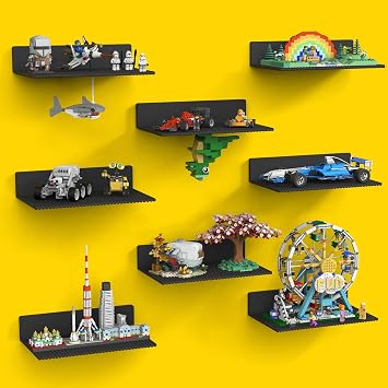 BlissBox 8-Pack Large Display Shelves for Wall Compatible with Lego Building Bricks, 11.3x6.3inch Dual-Sided 36x20 Studs for Brick Display and Storage, for Medium & Large Brick Builds, Black