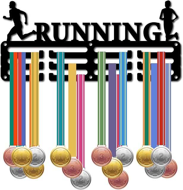 CREATCABIN Running Medal Hanger Display Medal Holder Rack Sports Metal Hanging Awards Iron Small Mount Decor Awards for Wall Home Badge Race Runner Marathon Swimming Medalist Black 11.4 x 5.1 Inch