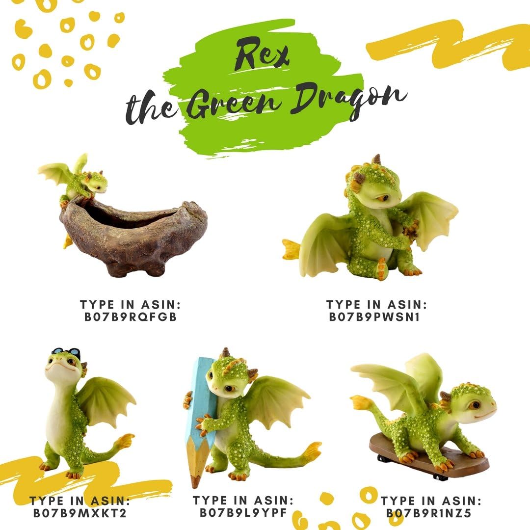 Top Collection Rex The Green Dragon - Mini Collectible Fantasy Figurine Planter (Perched on Planter)