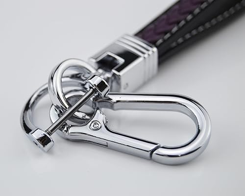 Miniatura 9 de Llavero trenzado de cuero de 2 capas con anillo en D cromado y gancho para todos los llaveros de automóvil