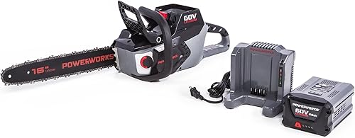 Miniatura 2 de POWERWORKS Motosierra de 16 pulgadas sin escobillas de 60 V, batería de 2.5 Ah y cargador incluidos CS60L2510PW
