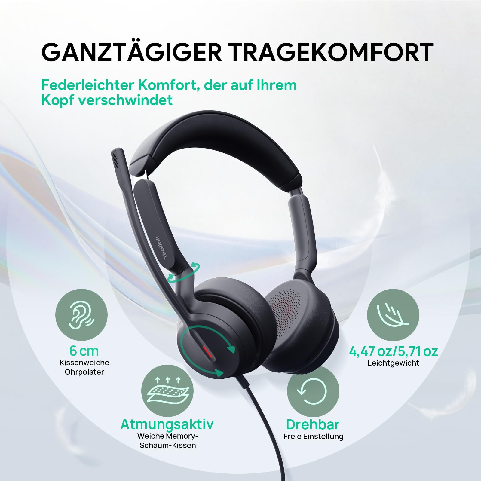 Yealink Casque Filaire UH44 pour PC avec Double Microphone et réduction de Bruit, Adaptateur USB-C/A, Compatible avec Les Ordinateurs, Les centres d'appels et Les Bureaux. Certifié Busylight Teams