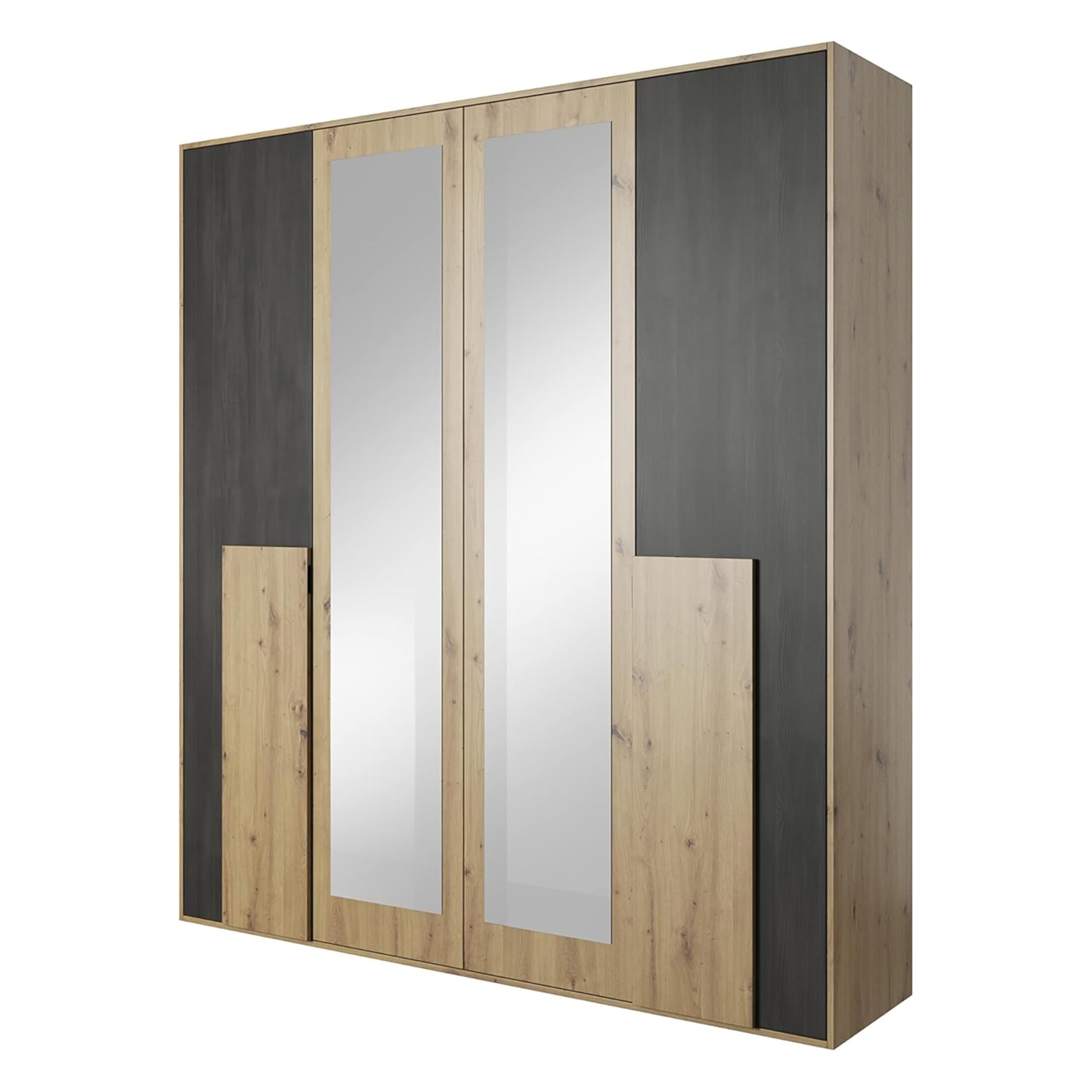 Bafra - Chambre à Coucher Adulte Complète Avec Lit 160x200 Sans Matelas, 2 Tables De Chevet, Commode, Armoire Avec Portes Coulissantes L:200 x H:208 x P:65 cm, Artisan Chêne Kiefer