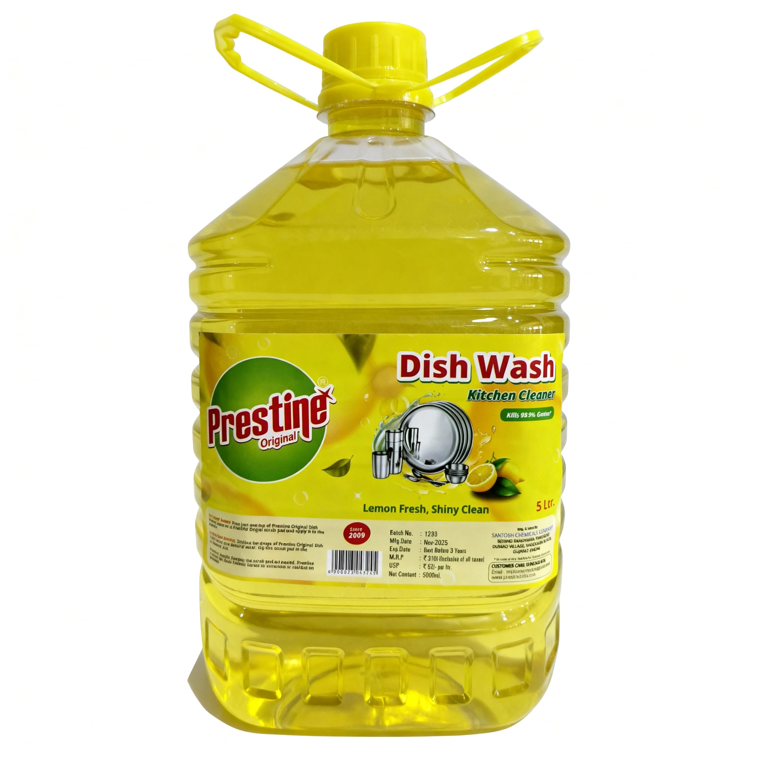 Dishwash Liquid Yellow 5 Litre, Powerful Grease-Cutting Formula with Refreshing Lemon Fragrance – Safe on Hands, Ideal for Home & Commercial Kitchens – Long-Lasting Concentrated Safe On Hands