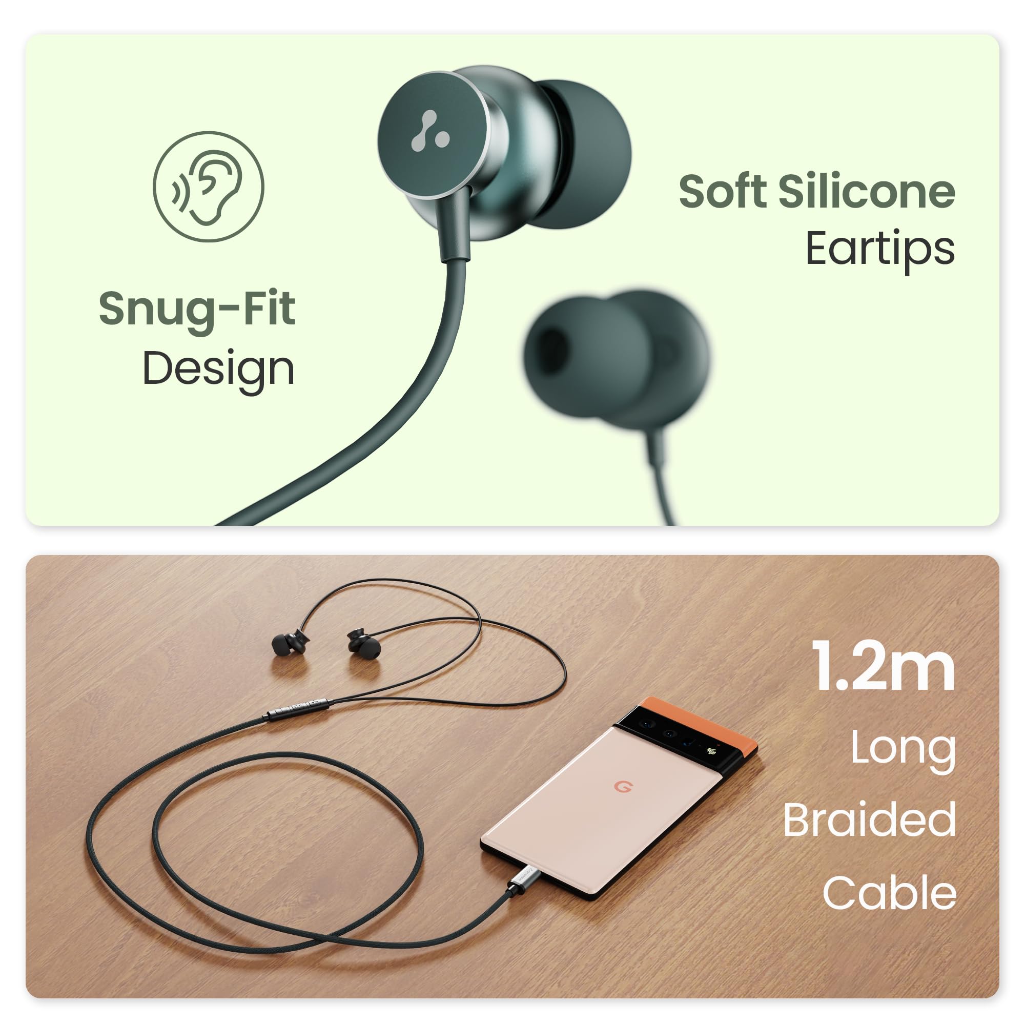 Ambrane Type C Wired in Ear Earphones with in-Line Mic for Clear Calling,1.2M Cable,10Mm Dynamic Drivers for Boostedbass,Control Buttons for iPhone 15,Samsung&Type C Devices(Stringz 38C,Black) 3