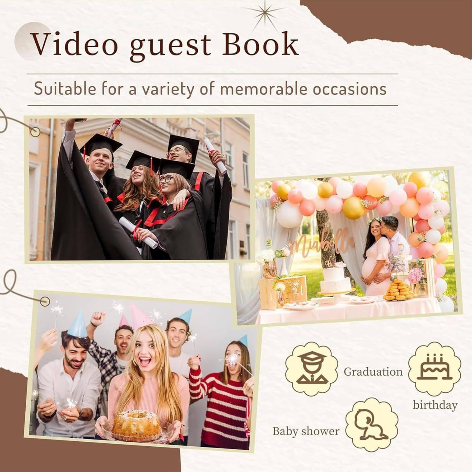 Libro de visitas de audio y video de boda, grabación de mensajes personalizados de 1080p, adorno de teléfono de ceremonia retro, memoria de 64 GB para captura de video y audio