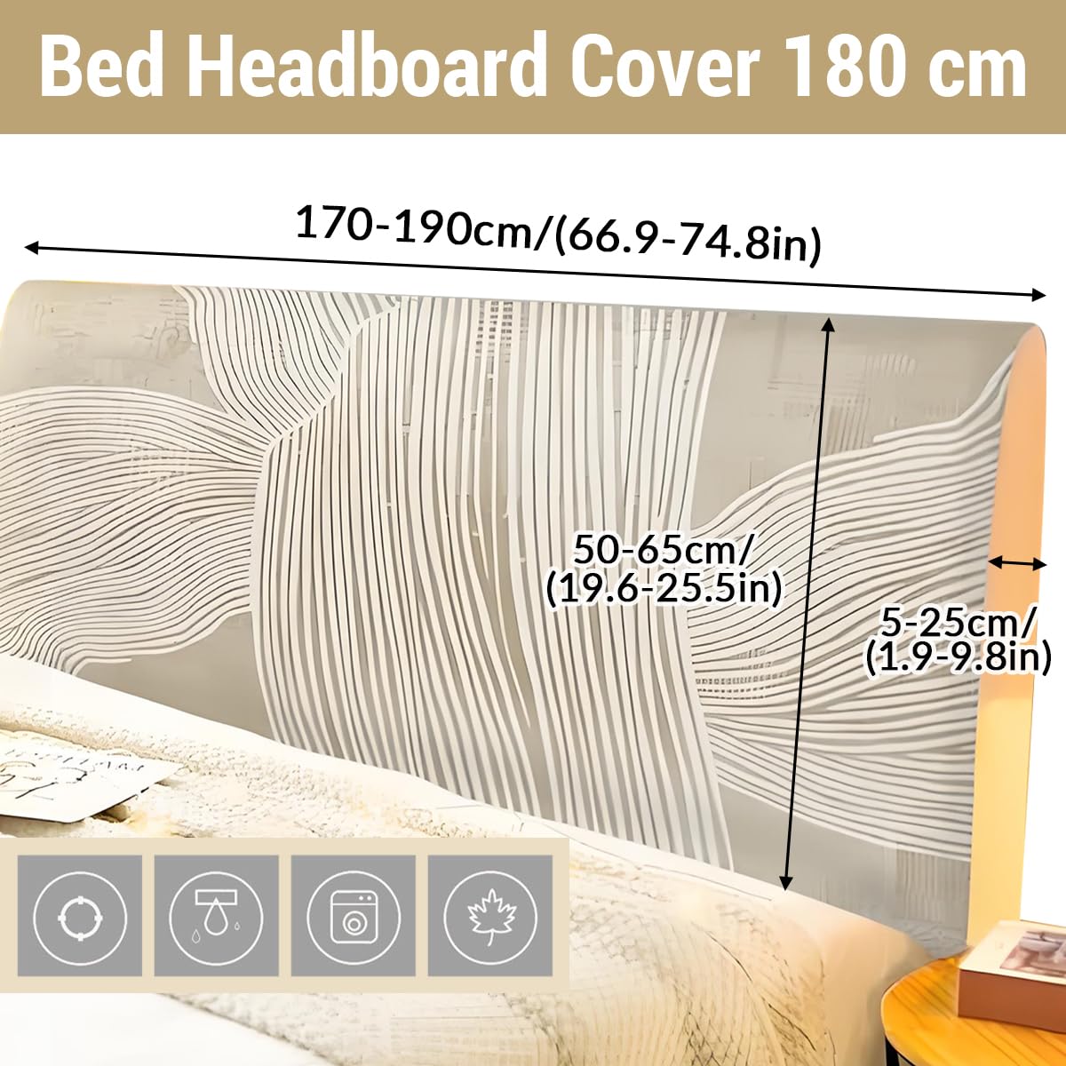 Copri Testata Letto Matrimoniale, Semplice Beige Copri Testiera Letto, Elasticità Testiera Letto 360° Protezione Letto,170-190 cm, Lavabile Testata Matrimoniale