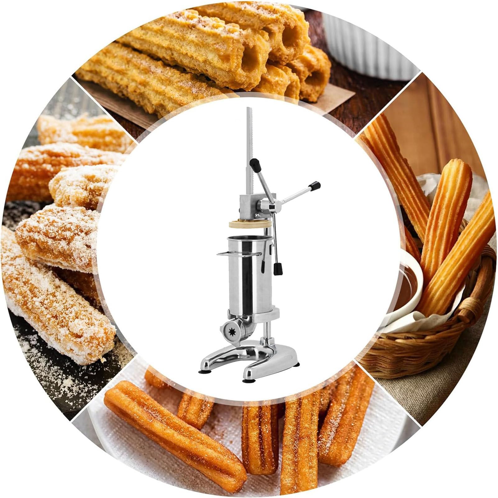 Máquina para rellenar churros de 2 l y 3 l, churrera española vertical, máquina para hacer churros manual, churrera española vertical de acero inoxidable resistente, equipo para aperitivos,2L