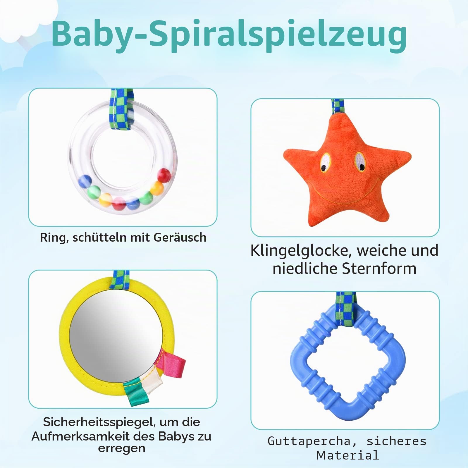 Vicloon Activity-Spirale Spielzeug, Kinderbett Spiralspielzeug, Babyschale Spielzeug Aufhängen an Babyschale, Wiege, Für Babys und Kleinkindern ab 0+ Monaten - Reise AktivitätSpielzeug(Esel)