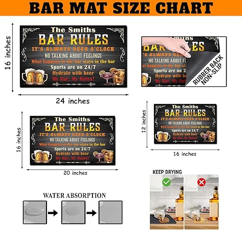 Miniatura 2 de Tapete de secado de barra personalizado para decoración de bares del hogar, reglas de barra, tapete de goma para derrames, accesorios de encimera,
