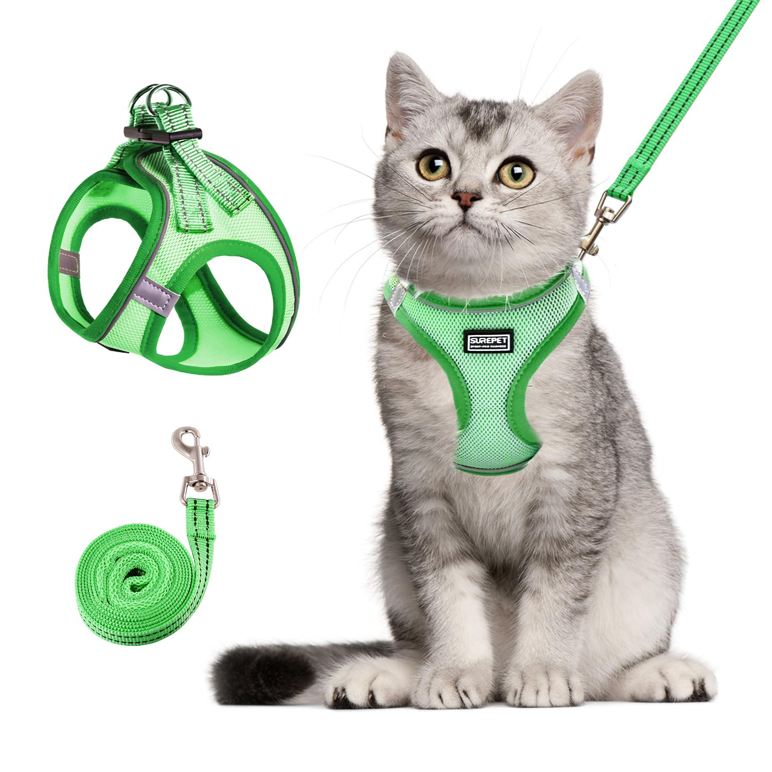 Betmaypet Cat Harness and Leash Set, Soft and Breathable Vest with Reflective Strip, Escape Proof Kitten Harness, Easy to Wear for Cats Walking and