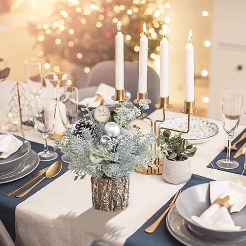 Miniatura 6 de Árbol de Navidad pequeño, mini decoración artificial de árbol de Navidad de mesa, incluye manzana, bayapiña, para decoración de Navidad, fiesta en