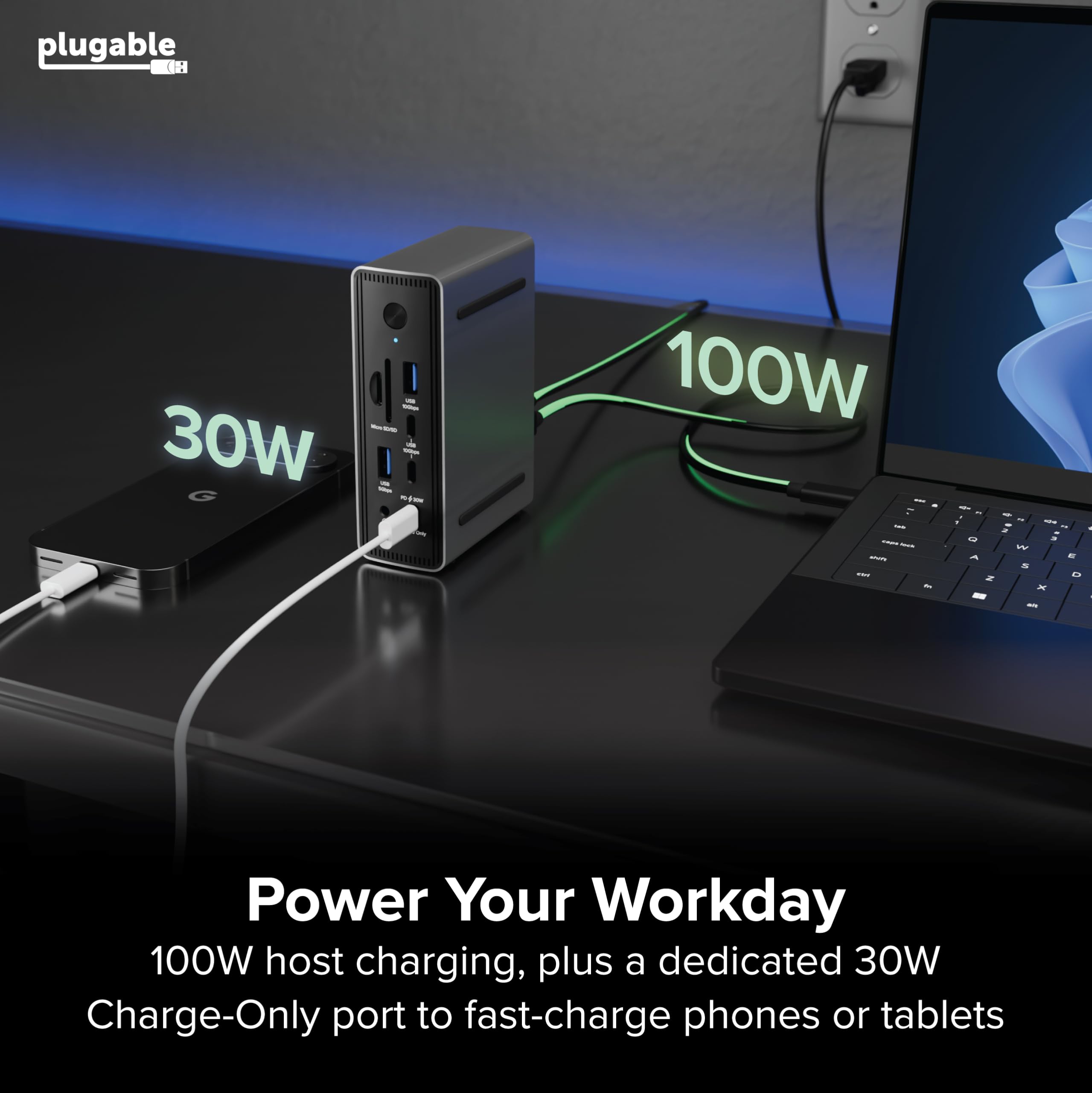 Plugable USB-C Triple Display Laptop Docking Station 3 Monitor, 15-in-1: 3X HDMI, Dual 4K o Triple (1x 4K60 + 2X 1080p) 2.5GbE, 100W PD, 30W USB-C Charge Port, Driverless per Windows, UD-MSTH3