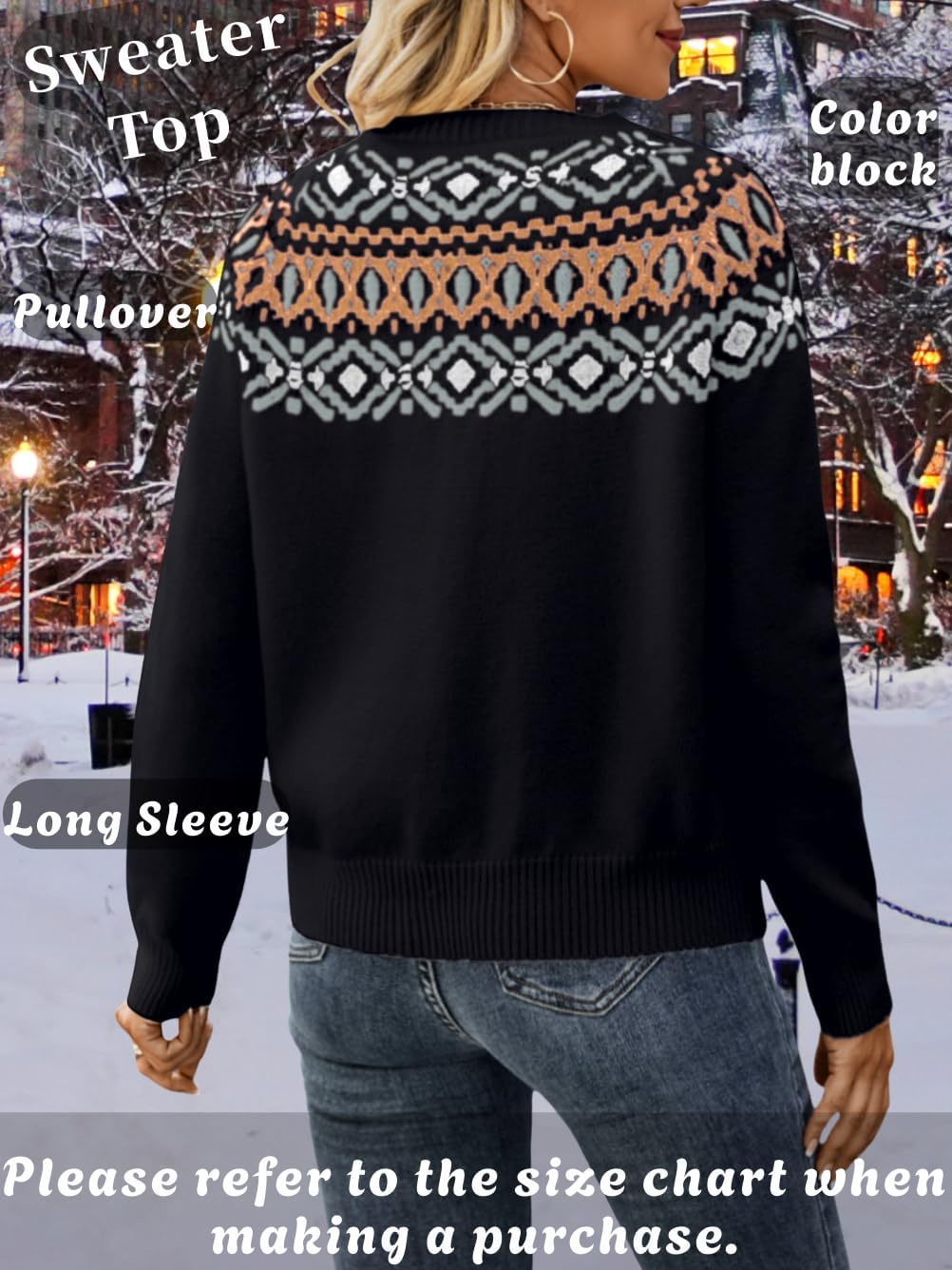 Fair Isle Pullover Sweaters, Crew Neck Chunky Knit, Winter Clothing Holiday, Vintage Crochet Fall Tops for Women - Image 4