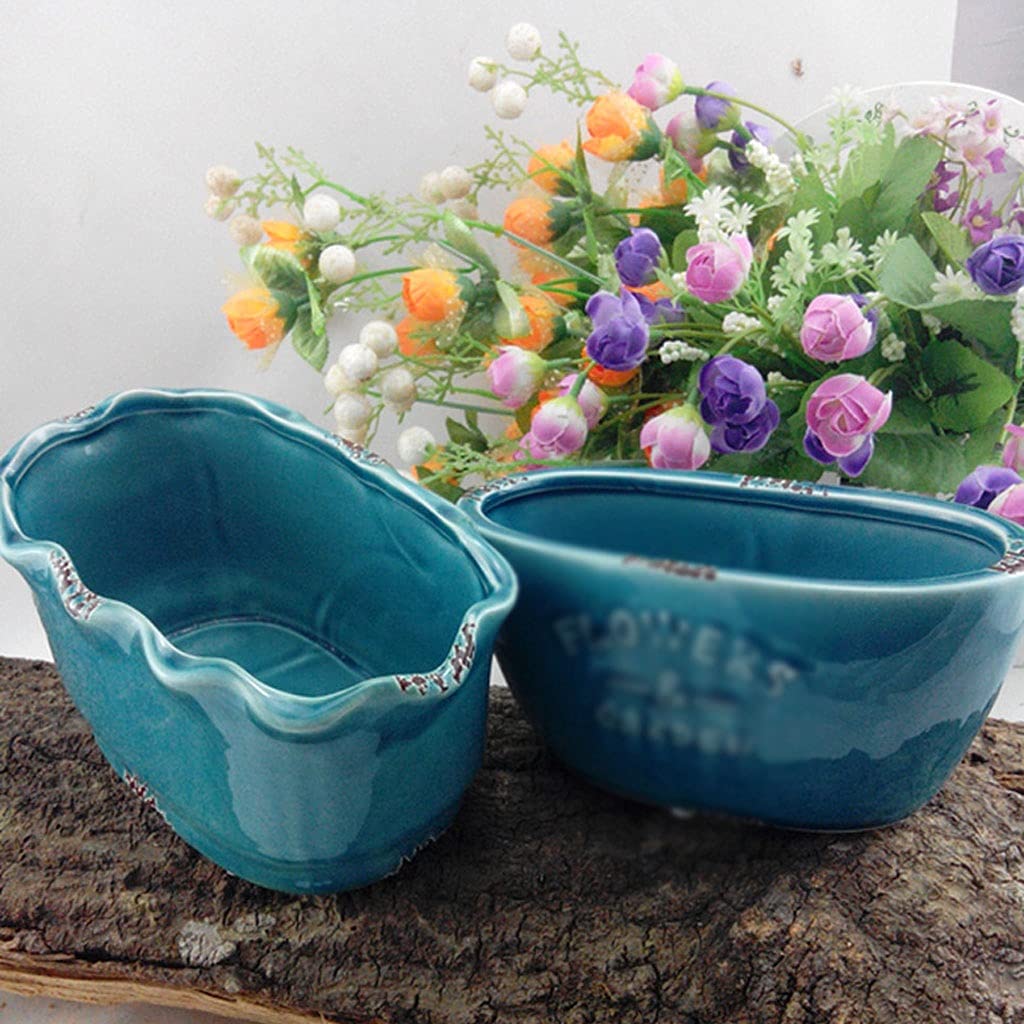 Liudan Doniczka niebieska ceramiczna doniczka Dom Salon Sypialnia Biuro Jedzenie Dekoracja Doniczka Owalna doniczka 6.49/6.88 cala Ozdobna doniczka (Rozmiar: B)