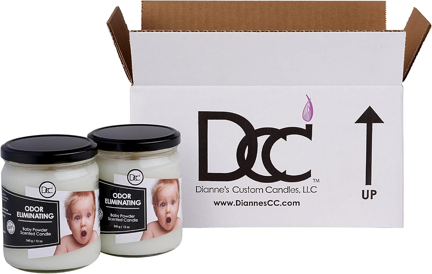 Baby Powder Two Pack Odor Eliminating Highly Fragranced Candle - Eliminates 95% of Pet, Smoke, Food, and Other Smells Quickly - Up to 80 Hour Burn time - 12 Ounce Premium Soy Blend image 2