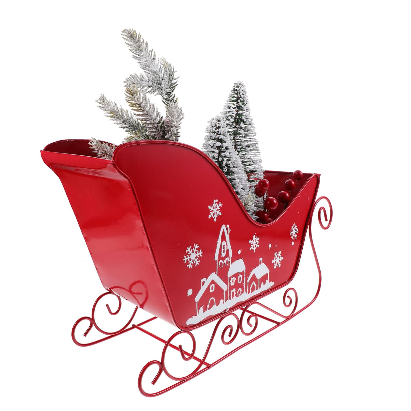 Klassische Weihnachtsdekoration Roter Schlitten aus PVC und Eisen als Tischdeko für Weihnachten zur Festlichen Party und Weihnachtlichen Atmosphäre