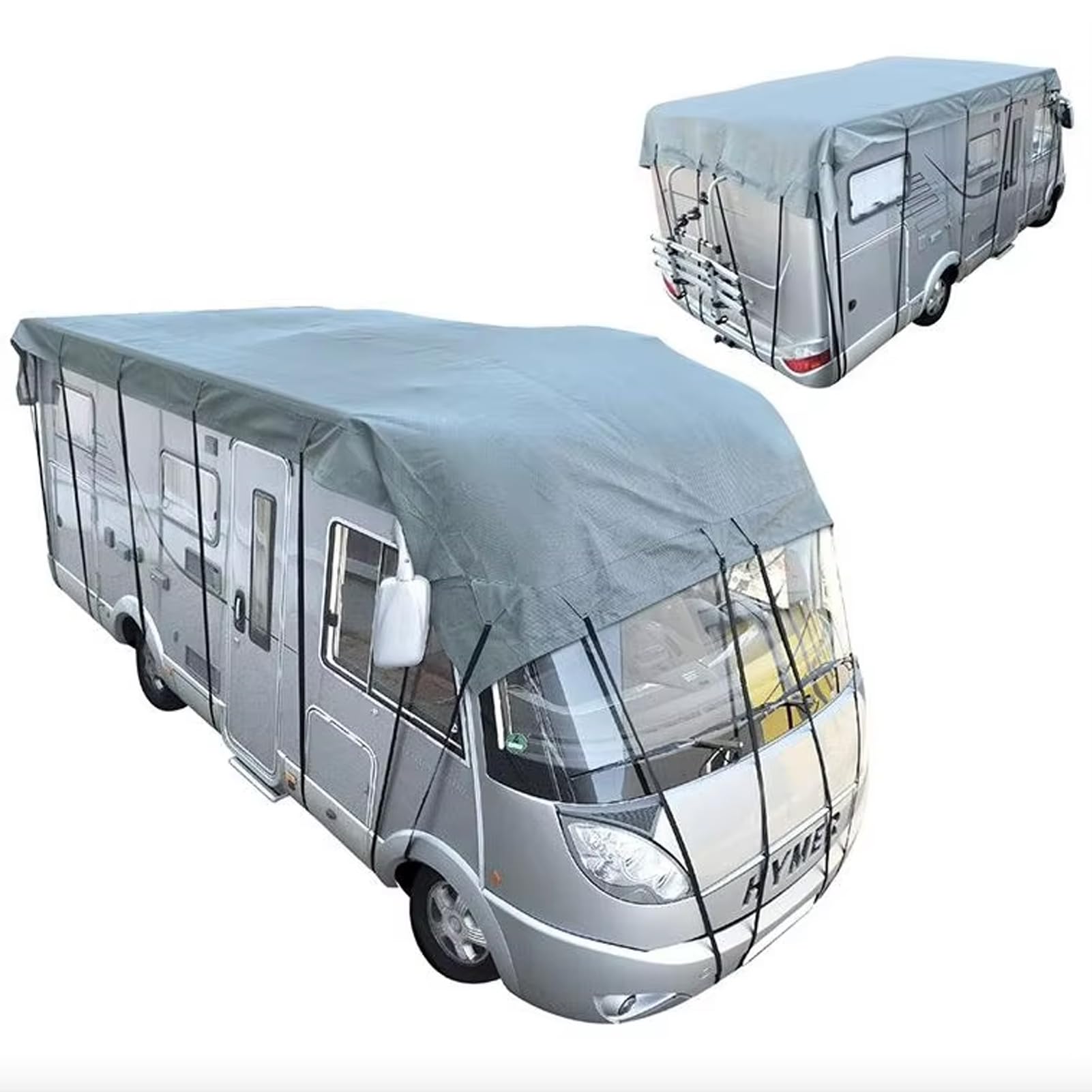 CMHYBS Pokrowce na kampery 210D, tkanina Oxford, pokrowce na kampery, odporne na wiatr, deszcz i śnieg, osłona przyczepy użytkowej, wodoodporna pyłoszczelna górna osłona kampera, srebrna, 11 x 3,3 m