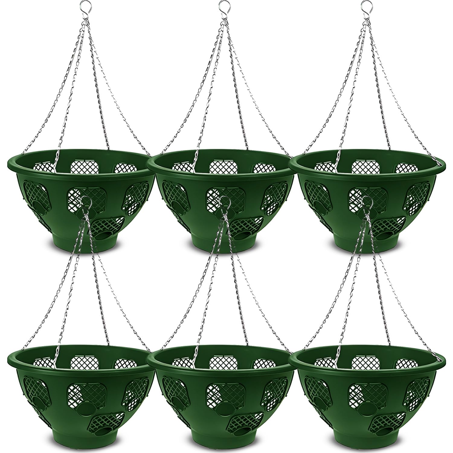 Easy Fill Set of 6 Hanging Basket - Original Easy Fill Hanging Plant Pots - 14 Inches Green Hanging Planters for Balcony, Indoor, or Outdoor - Plastic Hanging Basket for Herb, Flowers, or Plants