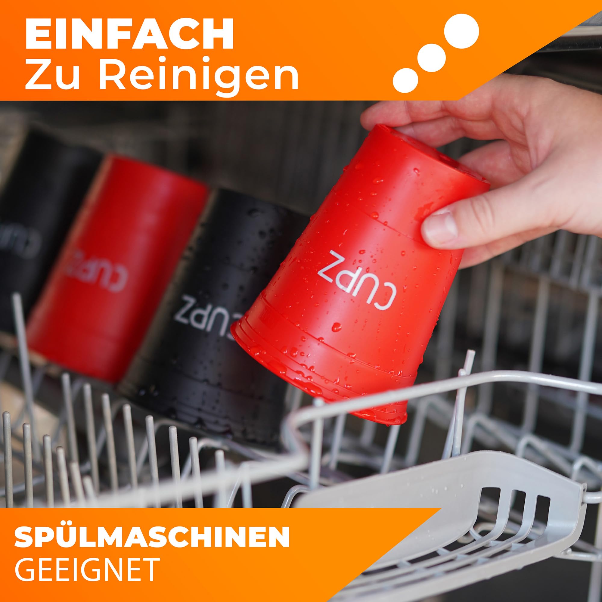 Becher Set 22 Hartplastikbecher - Wiederverwendbar und Spülmaschinenfest - für Erwachsene, Perfekt für jede Gelegenheit - 16oz / 473ml - (11 Schwarz + 11 Rot) (Black/Red)