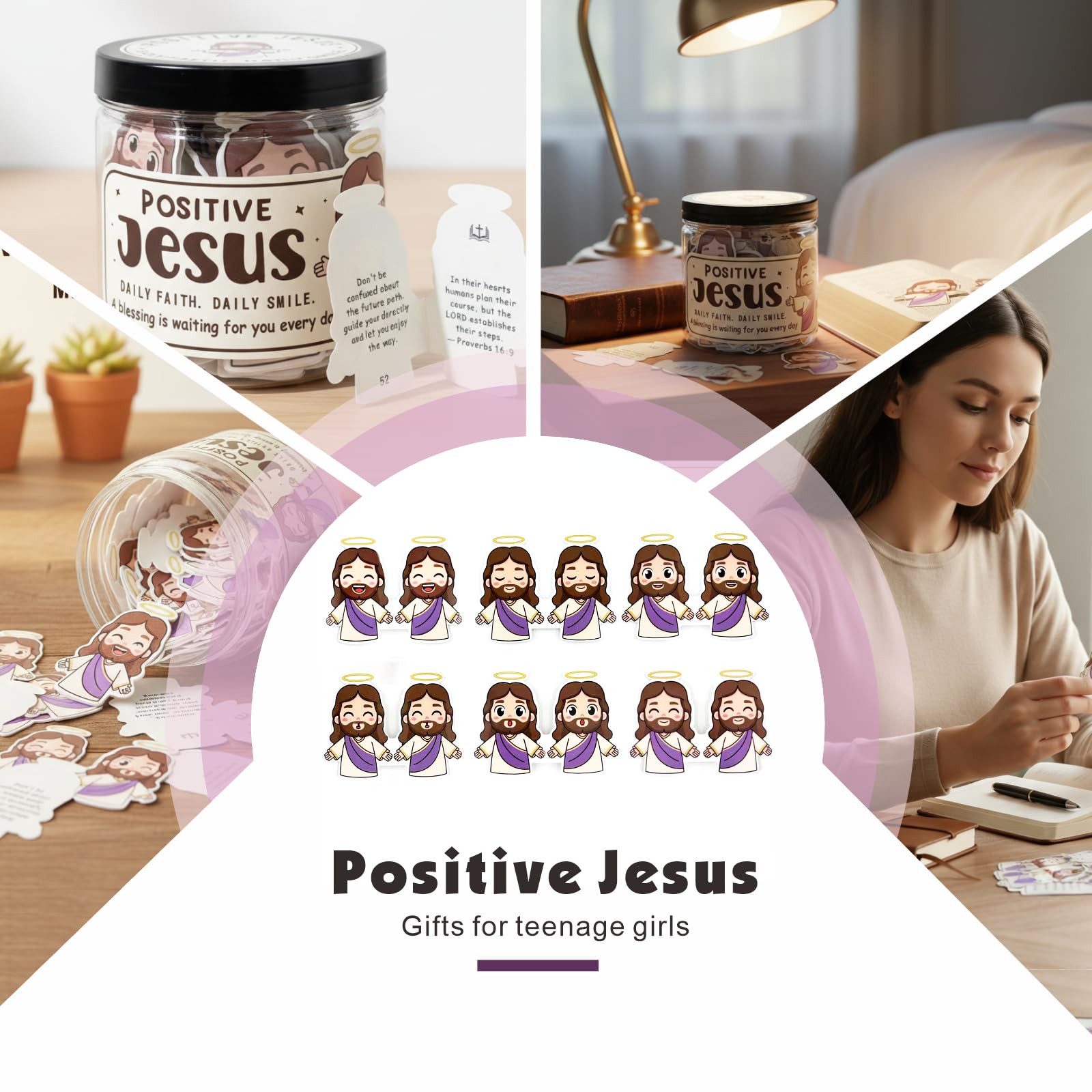 Emotional Support Jesus Jar, 60 Double-Sided Scripture Cards & Daily Encouragement Mini Blessings, Christian Easter Gift for Women, Teen Girls Basket Stuffer