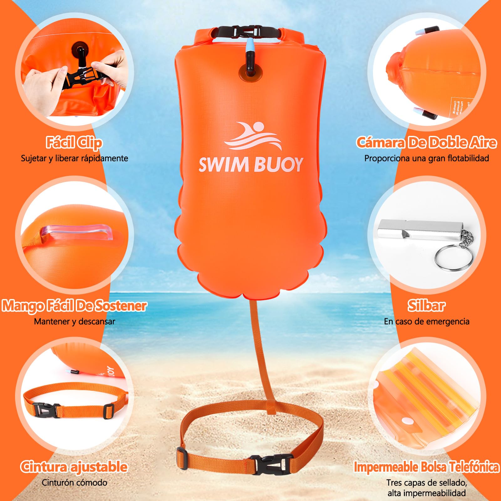Aragallant 28L Boya de Natación Inflable, Bolsa Impermeable Seca, Flotadora Inflable con Cinturón Ajustable para Deportes Acuáticos, Kayakistas, Surfistas, Canotaje