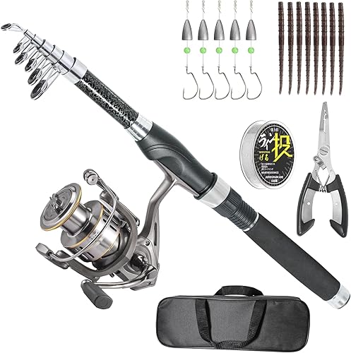 Caña de pescar, caña de pescar telescópica y carrete combo, kit de iniciación de caña de pescar plegable de viaje, cañas de pescar de fibra de