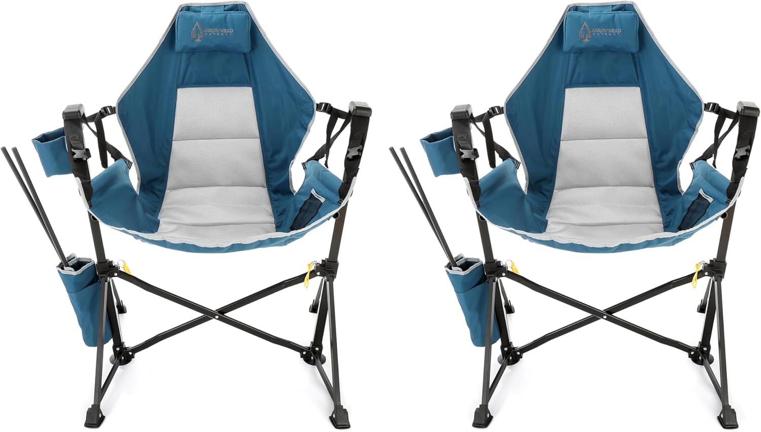 2-Pack Arrowhead Outdoor Folding Hammock Camp Chair with Detachable Footrest, Stabilized Feet, Padded Headrest and Seat, Large Cup Holders, 300 LBS Weight Capacity, for Camping, Beach, Tailgating