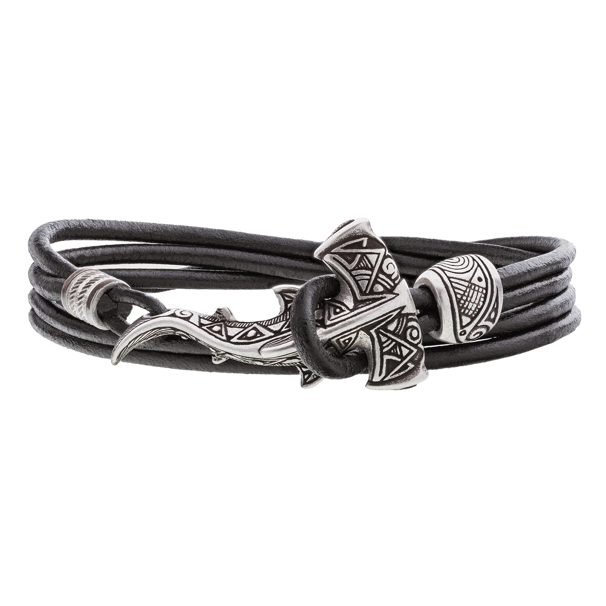 Maori Leather Bracelet with Hammerhead Shark Gift for Men Women Ocean Armband for Him and Her Nautical Beach Surfer Tribal Jewelry (L - 7.5"-7.9" (19-20cm))