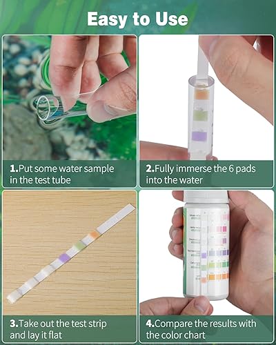Miniatura 5 de Pawfly Tiras de prueba de acuario 6 en 1 para acuario, tiras de prueba para tanque de peces para pH, cloro, nitrato, nitrito, carbonato y dureza,