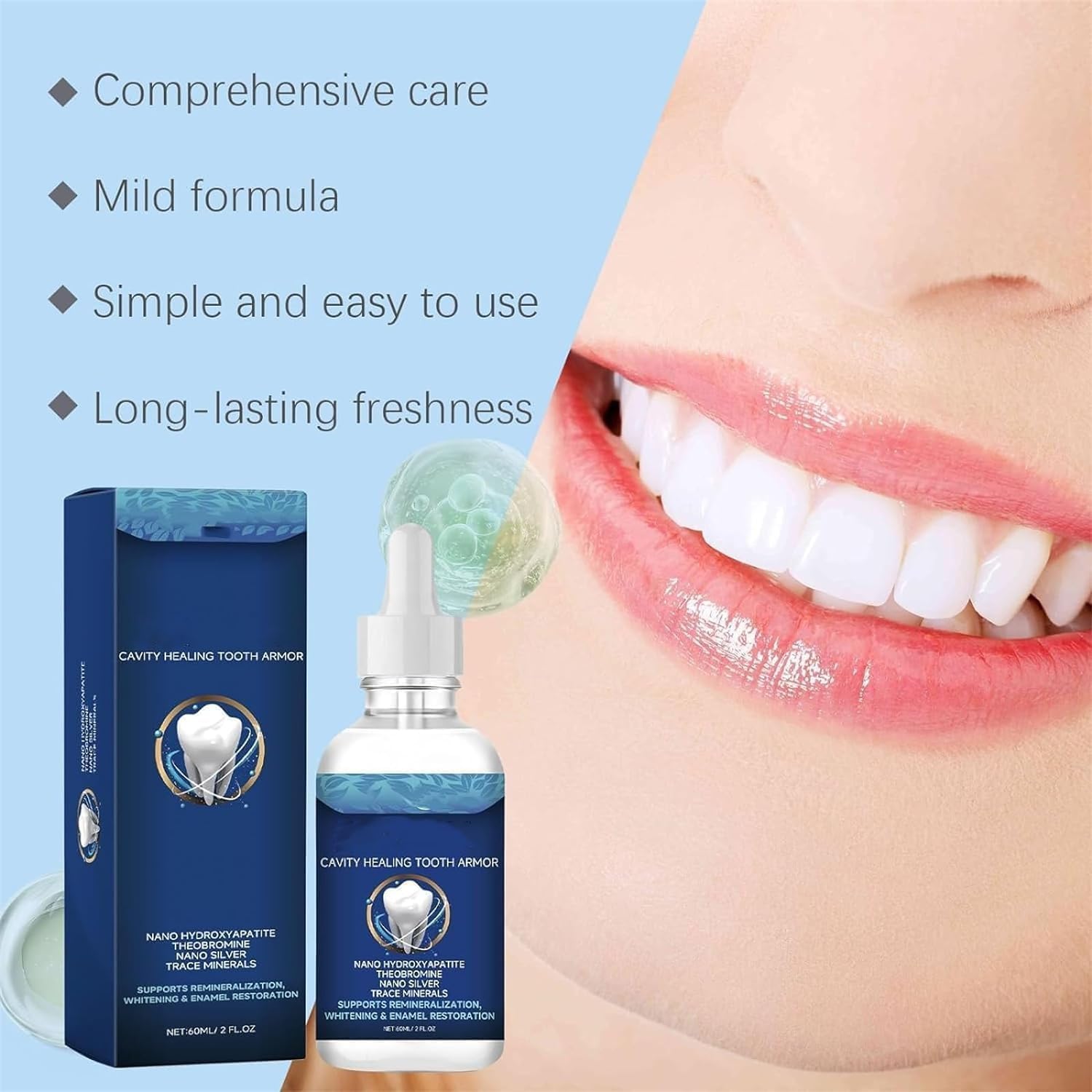 Kit de reparación líquida de armadura dental para curación de cavidades, armadura de dientes de dientes, líquido de armadura de dientes curativos, ayuda a mantener las encías saludables para todos los
