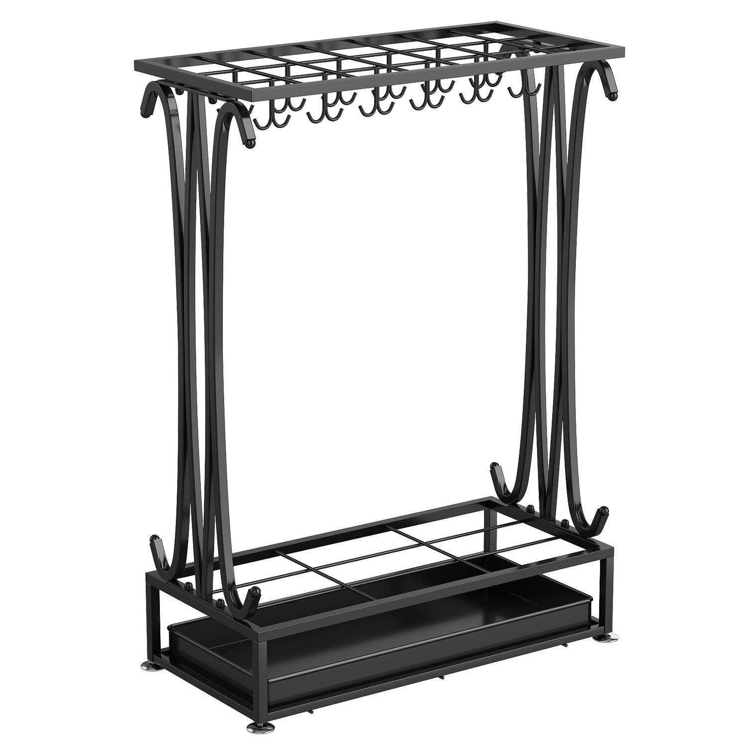 Metall Schirmständer Gehstockhalter mit einem freien Boden Regenwasser-Leckschale (Schwarz, 70 x 50 x 24 cm)
