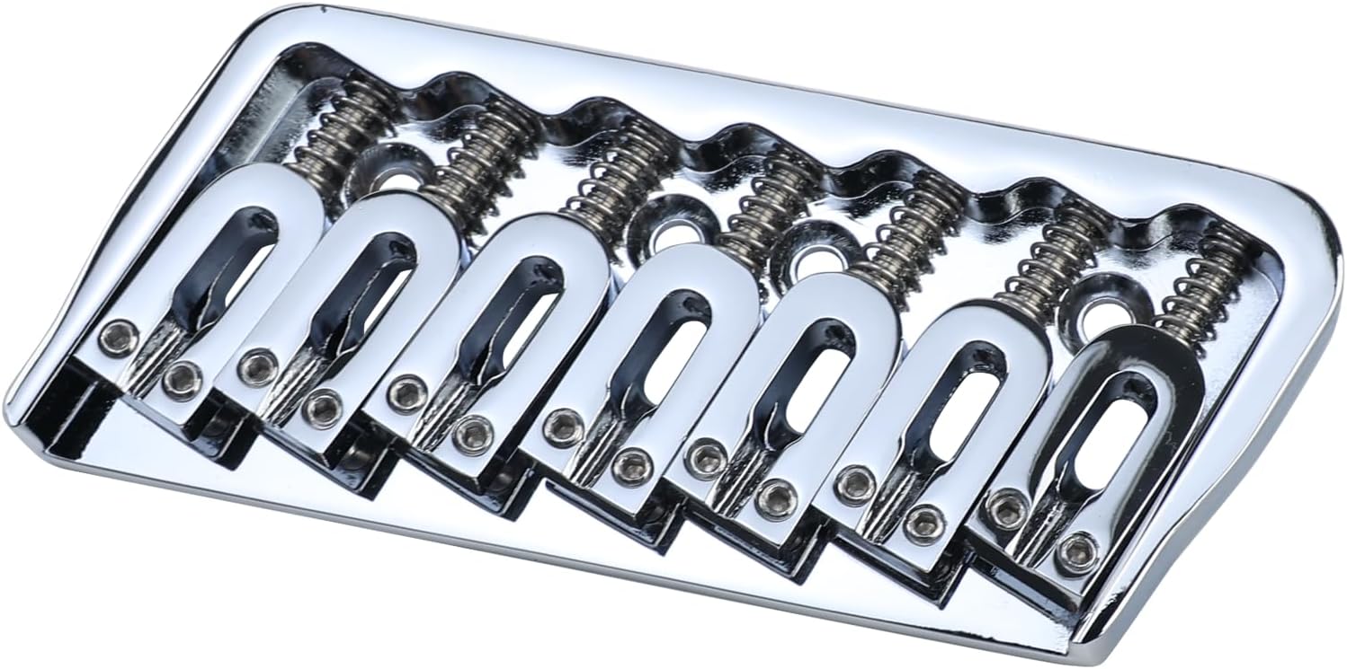 7 String Guitar Fixed Bridge 10.5mm Zinc Alloy Fanned Frets Electric Guitar Hardtail Bridge Compatible with Telecaster Tele Strat Stratocaster Electric Guitar Replacement Parts (Chrome)