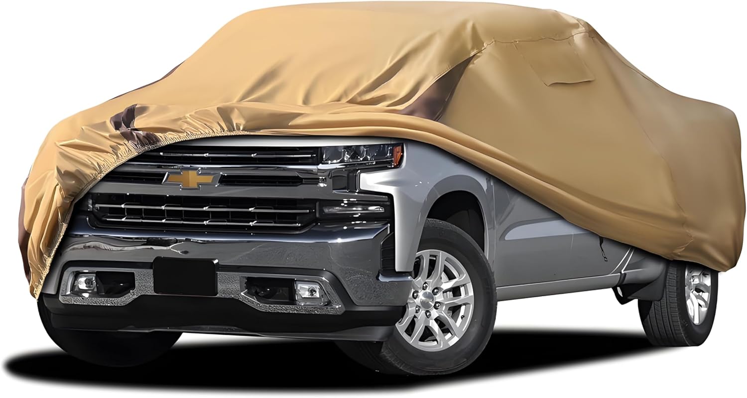 Silverado Car Cover Compatible with Chevrolet Silverado (2000-2024),Outdoor Waterproof Anti-UV Car Covers Rain Sun Snow Protection with Zipper and Windproof Buckle(Camel with Brown)