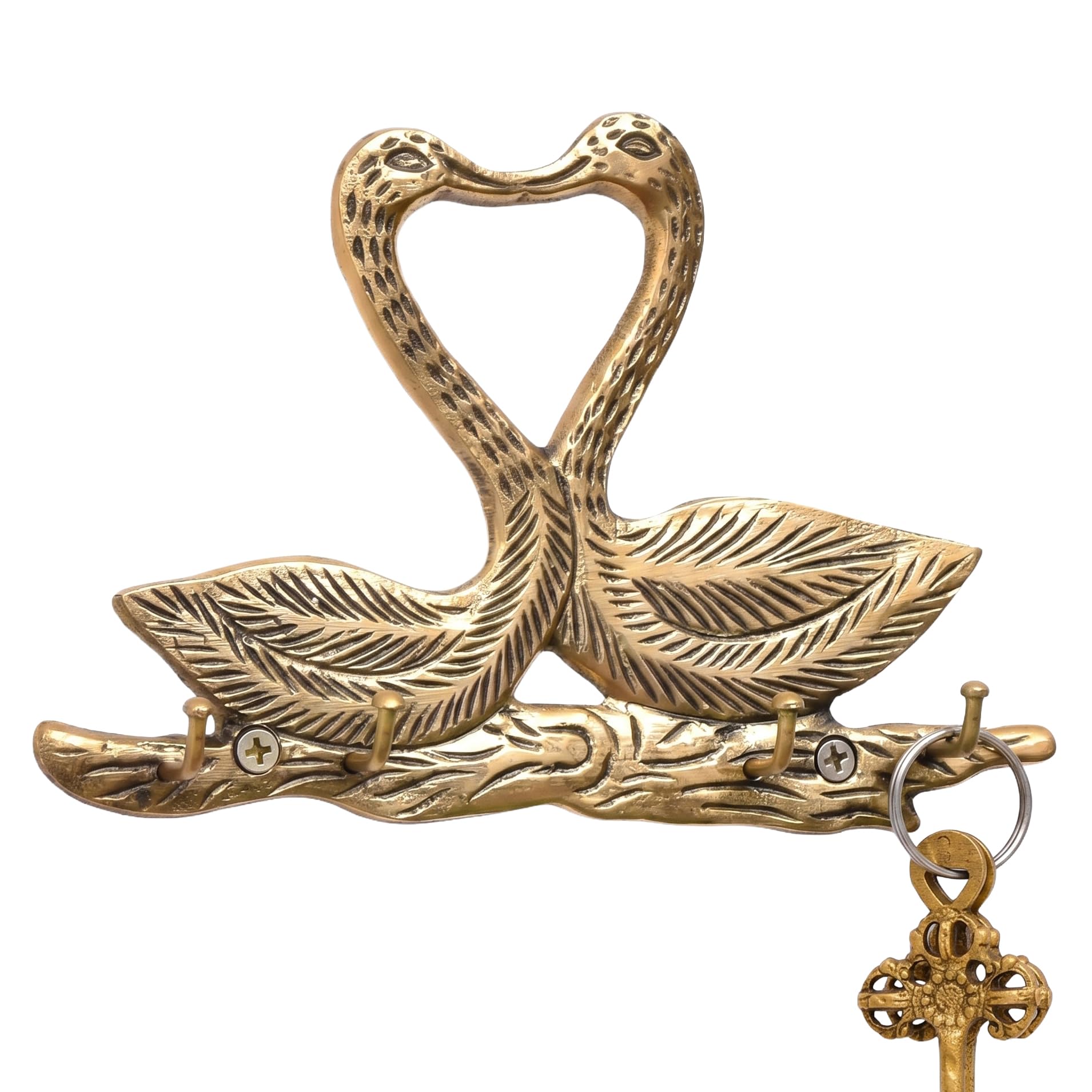 IndianShelf Swan Vintage Wall Hooks for Keys Decorative Gold Key Holder Antique Kids Wall Hooks Heavy Duty Coat Hook Brass Backpack Hanger