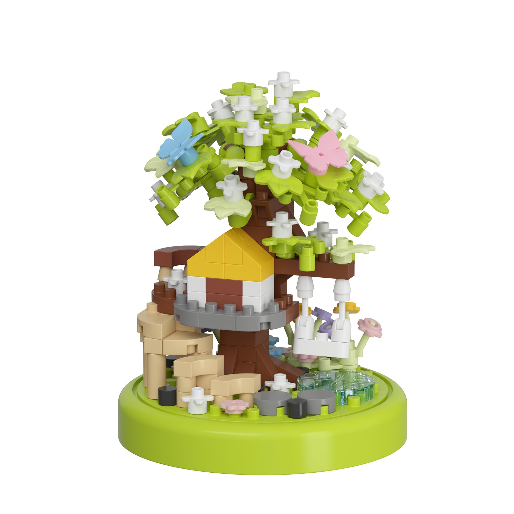 Sacblirr Summer Green Shade Tree House Bonsai Tree House Building Toy Flowers Set Ideas Building Blocks Complete with Dust Cover