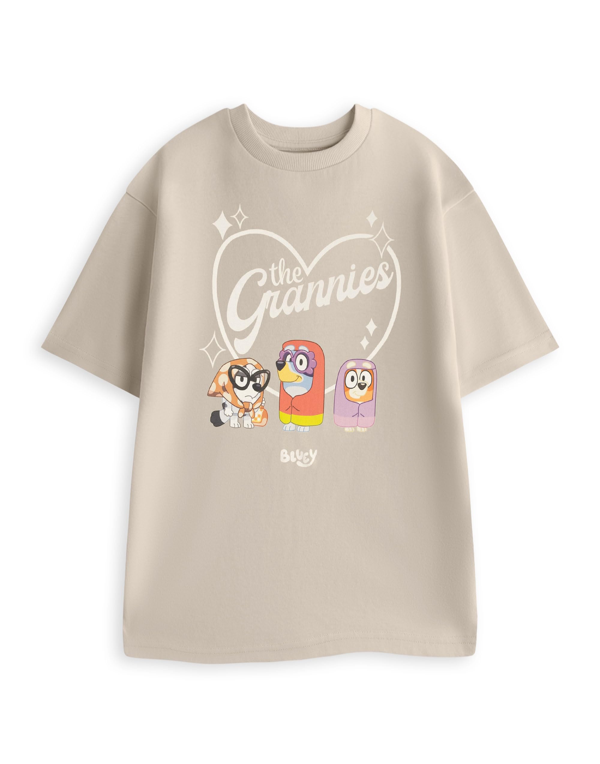 Bluey The Grannies Women's Beige Short Sleeved T-Shirt | Graphic Tee Featuring Gladys, Janet, Rita | Casual Wear for Everyday | Cartoon Merchandise Merch - Small