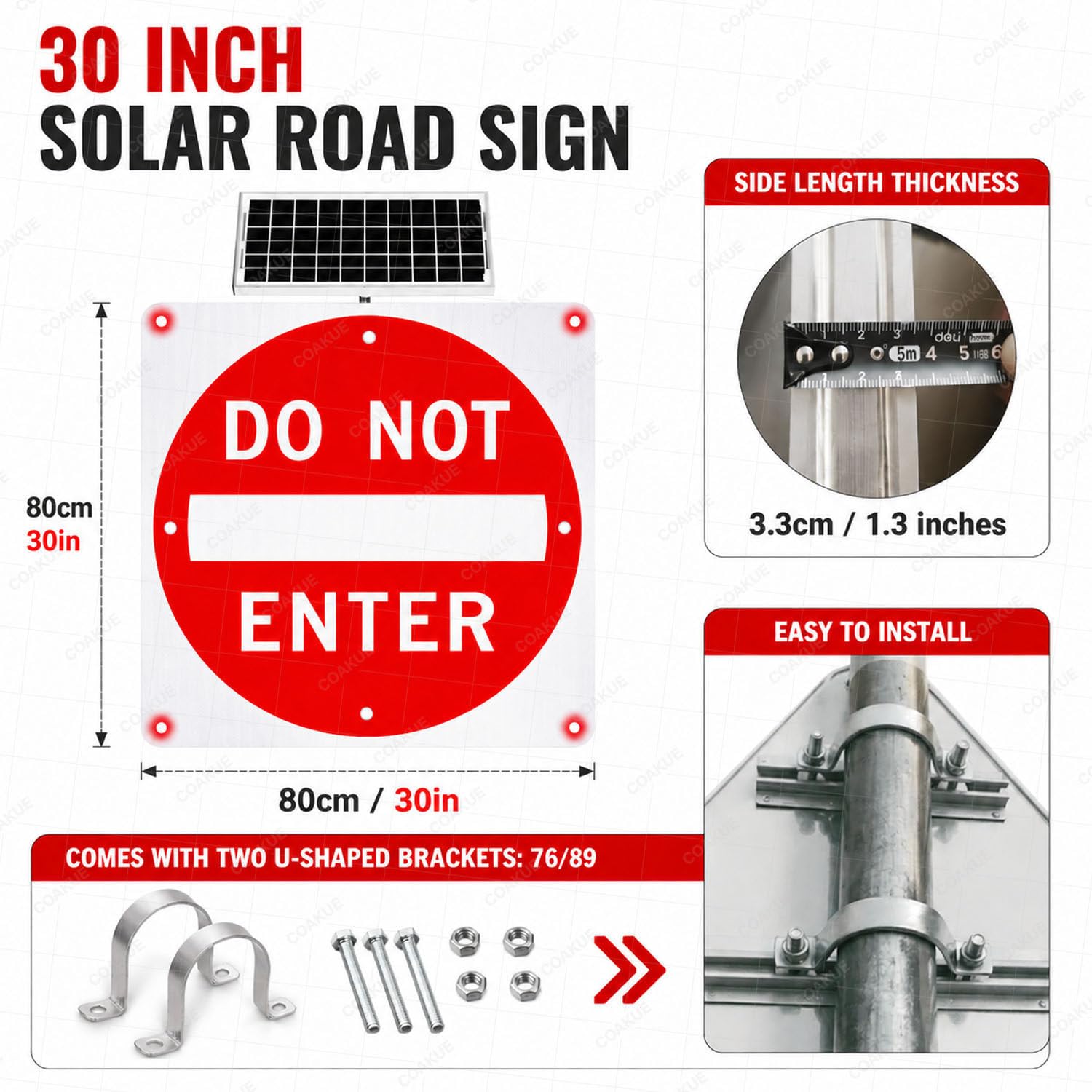 Señal LED Intermitente de «Prohibido EL Paso» alimentada por energía Solar 30in-1piece | Aluminio resistente a la oxidación, 8 LED brillantes y resistencia al agua IP65 para una visibilidad mejorada
