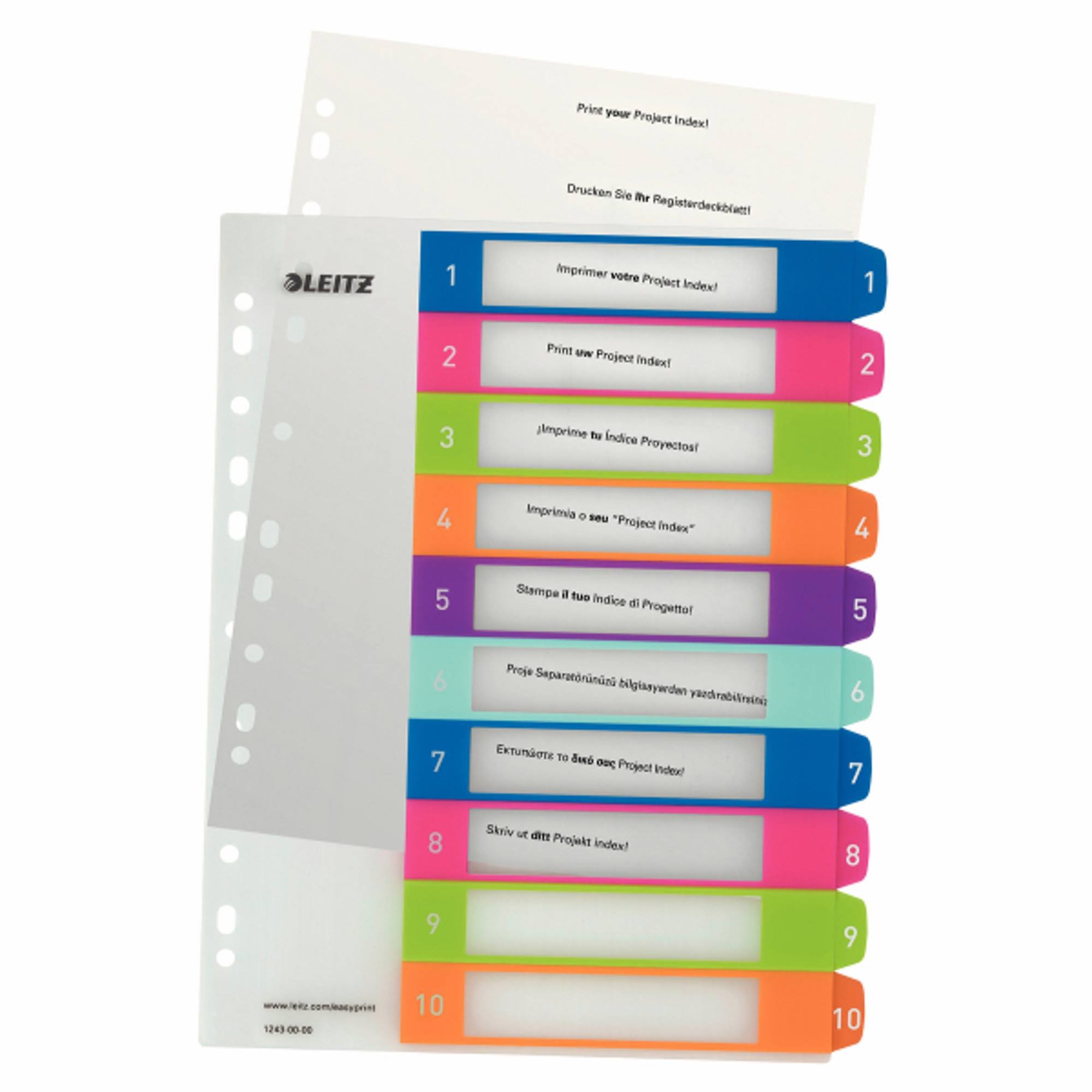 Leitz A4 Register, Trennblätter, Beschriftbares Deckblatt,WOW, Mehrfarbig (Zahlen 1-10 / 10er Pack)