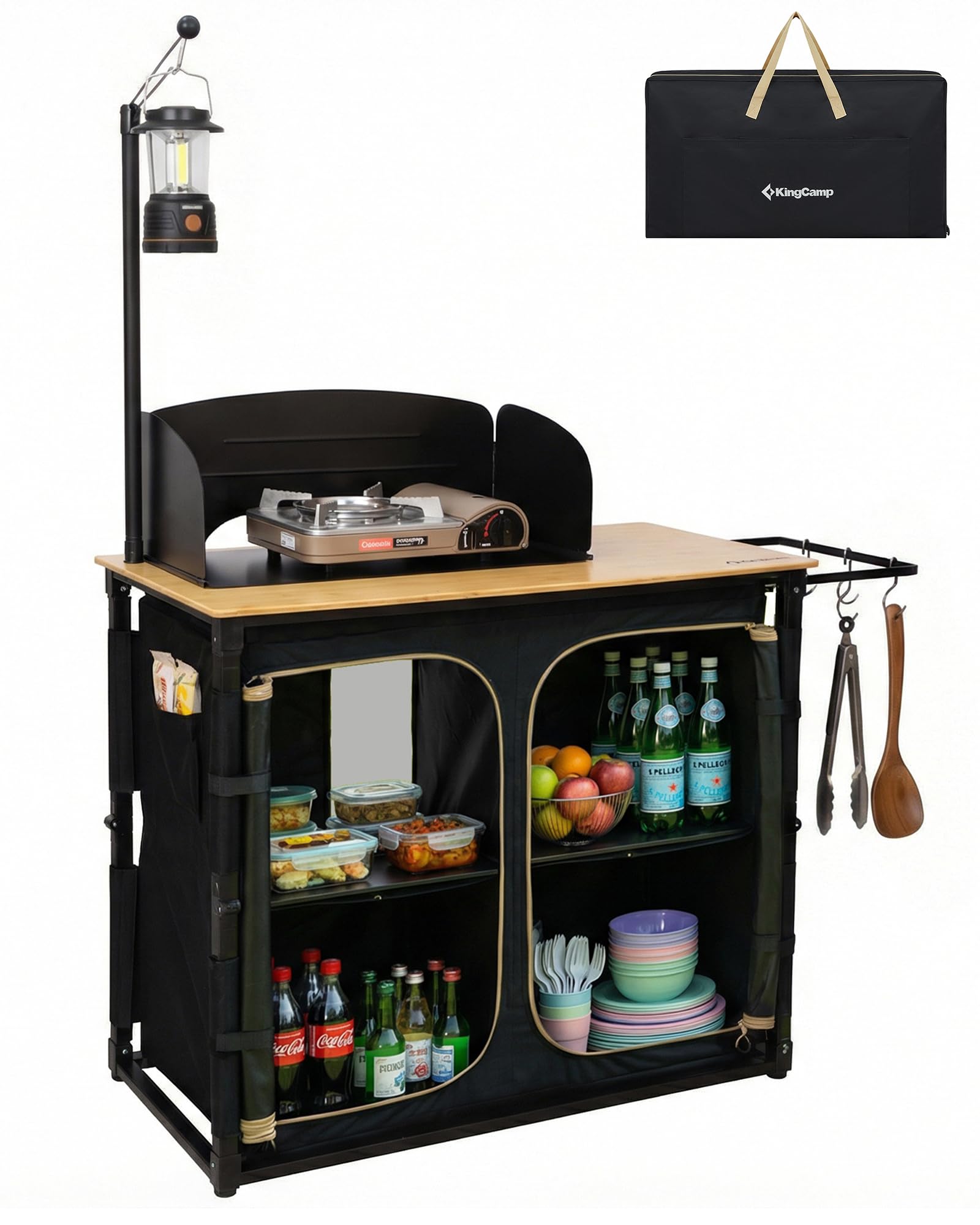 Kingcamp シンク付きアウトドアキッチンテーブル Amazon.com : KingCamp Bamboo Camp Kitchen Table, Folding Overland