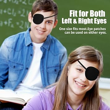 2 Pcs Single Eye Patch, Adjustable Eye Patch for Amblyopia, Lazy Eye, Left or Right Eye, Comfortable Eye Cover (Black)