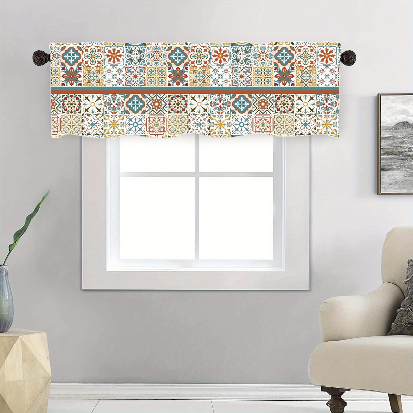 Cortina de bistró oscuro KnSam de 137x45 cm con diseño geométrico