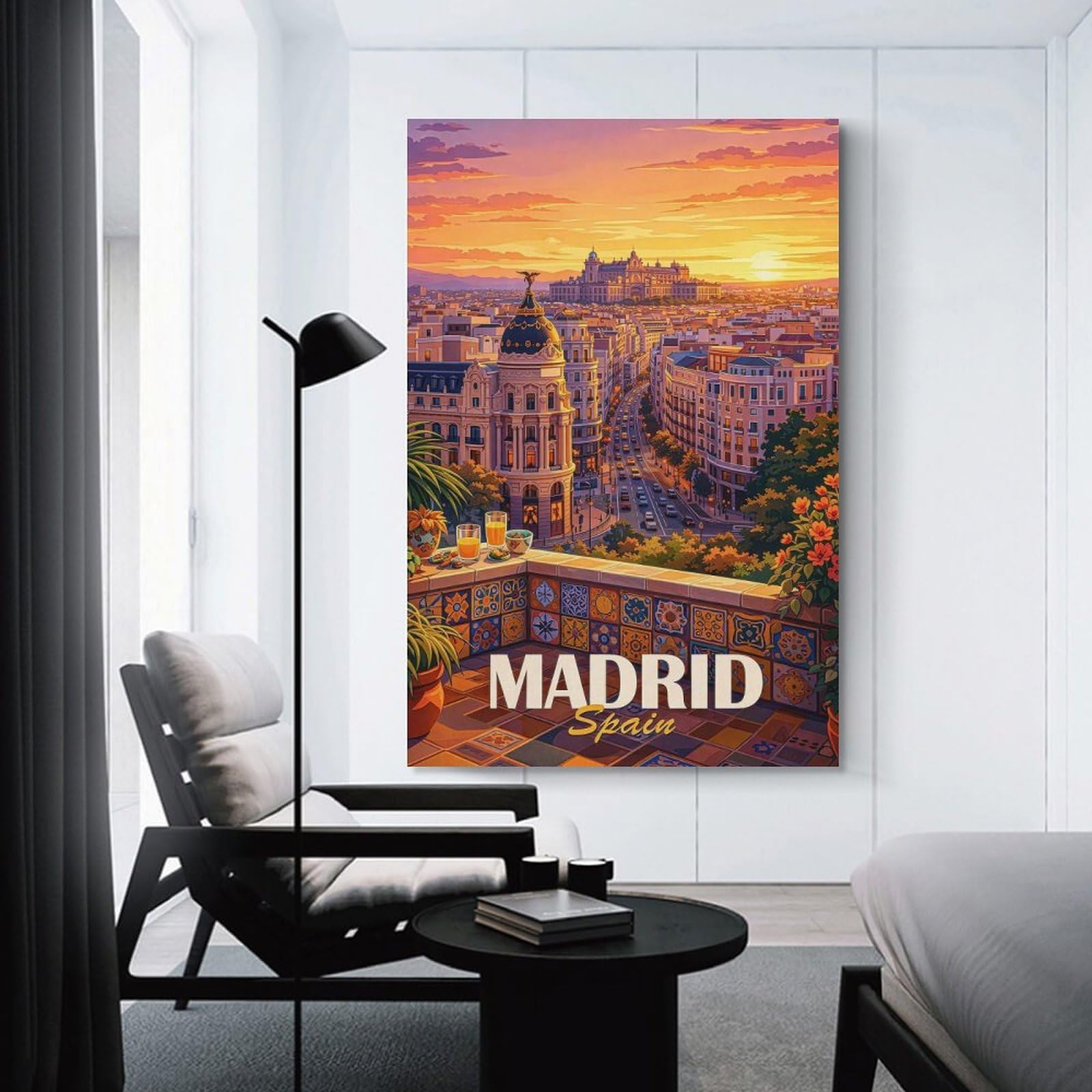 Junmoney Madrid Cityscape at Sunset Canvas Art Print 16x24inch(40x60cm), for Bedroom Decor, Cosy Corners Or Studios, An Easy Wall Refresh for Bedrooms