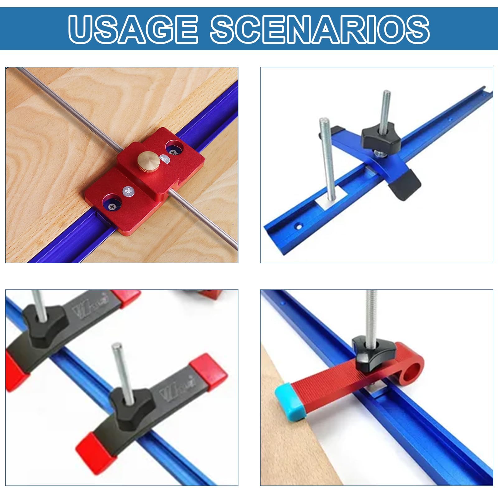 Lot de 4 Rail de Guidage Scie Sur Table, Rails Aluminium T Track de 400mm, M8, M6 Rail en T Avec Accessoires Complets pour Outil de Travail du Bois