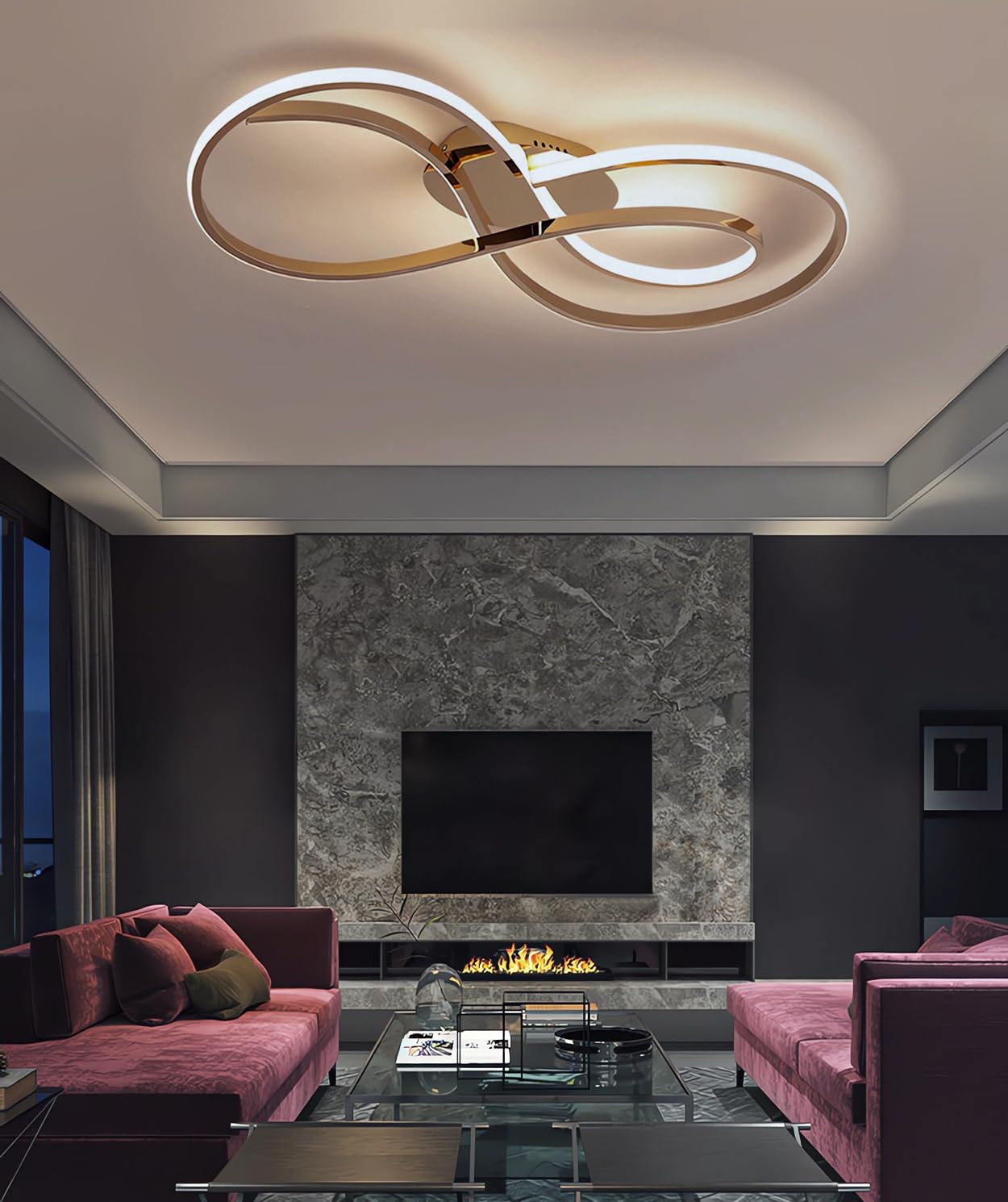 Lampa sufitowa LED 3000-6000K Ściemnialna lampa do salonu z pilotem Ściemnianie Lampa sufitowa do sypialni Nowoczesne oświetlenie sufitowe Żyrandol Oprawy oświetleniowe wewnętrzne (Złoto, L80cm)