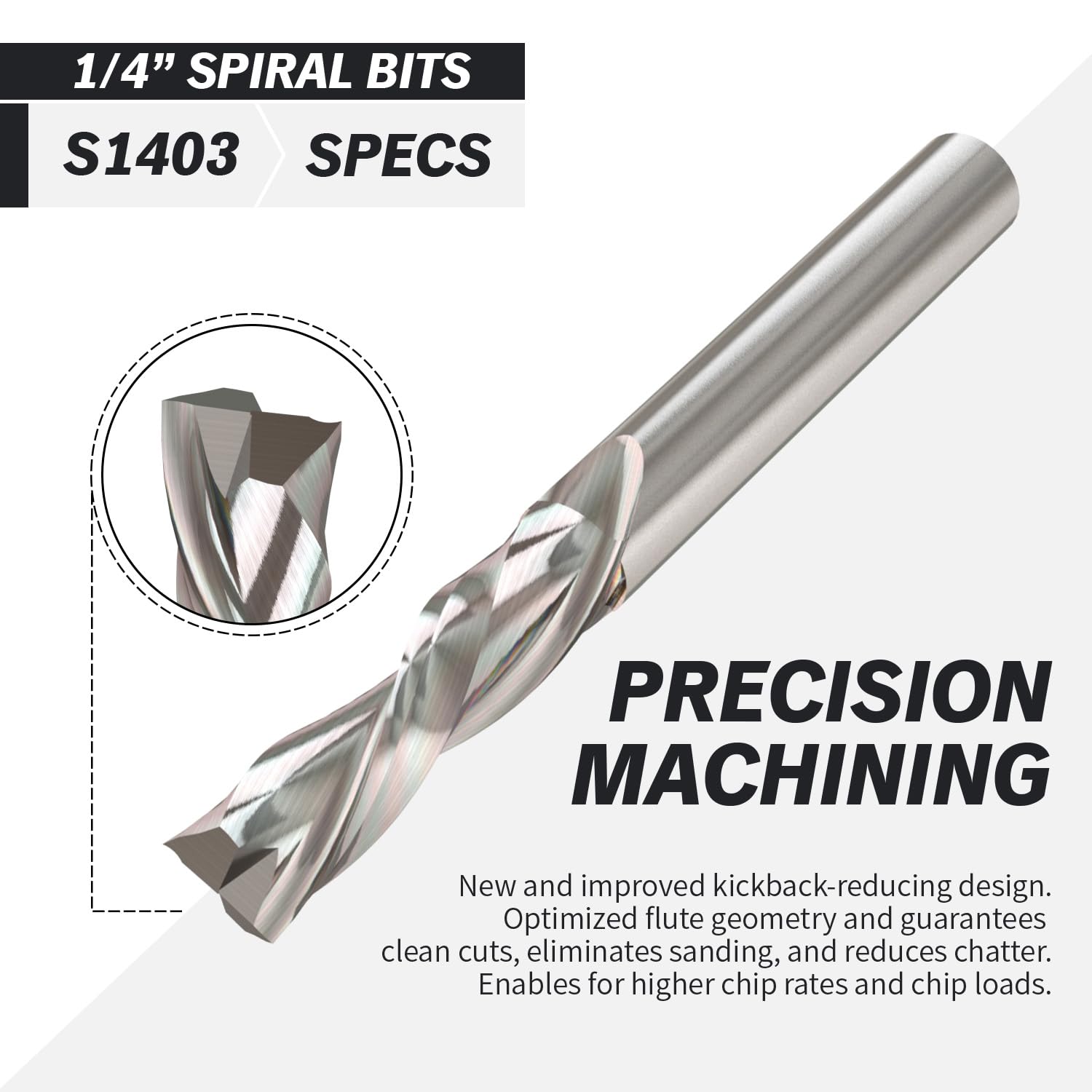 ZahyoX 1/4 Inch Shank Downcut Spiral Router Bit, Solid Carbide Straight CNC End Mill for Wood, 1/4 Dia x 1 CL x 2-1/2 OVL, 2 Pack
