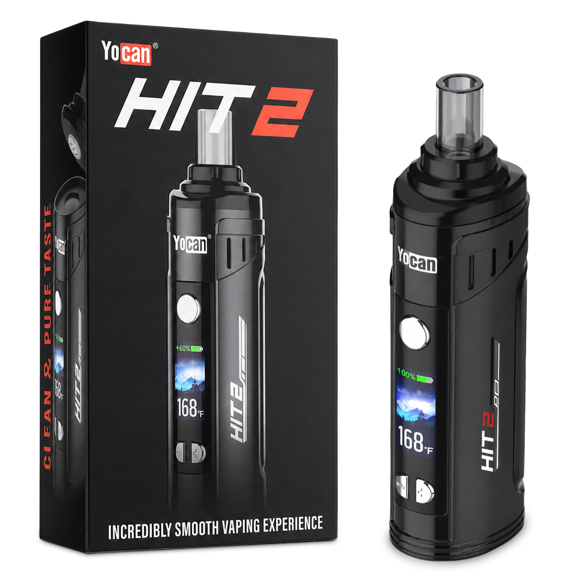 Yocan Hit 2 Vaporizer Kräuter | Tragbarer Verdampfer Kräuter mit Konvektionsheizung | Präzise Temperatureinstellung 93-249°C | Magnetisches Mundstück | LED-Display | 1800-mAh-Akku | USB-C (Schwarz)
