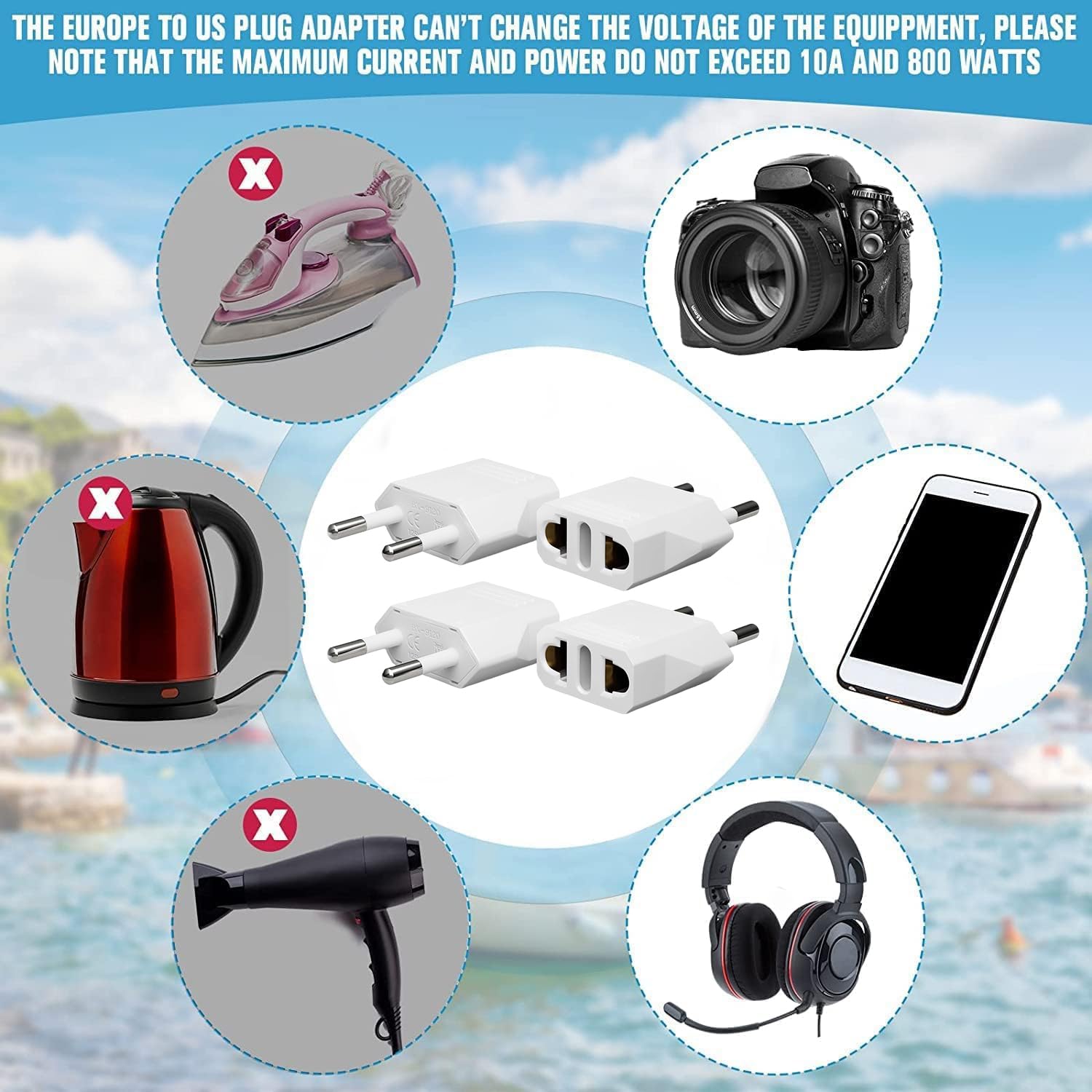 Clonpe 4 Pièces Adaptateur De Voyage,Adaptateur Prise USA,Adaptateur